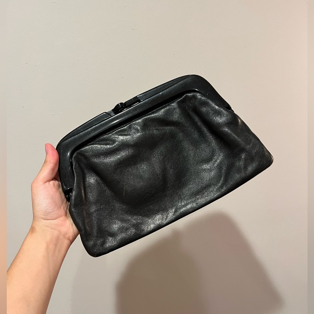 Vintage Peruzzi Made in Italy Black Leather Clutch